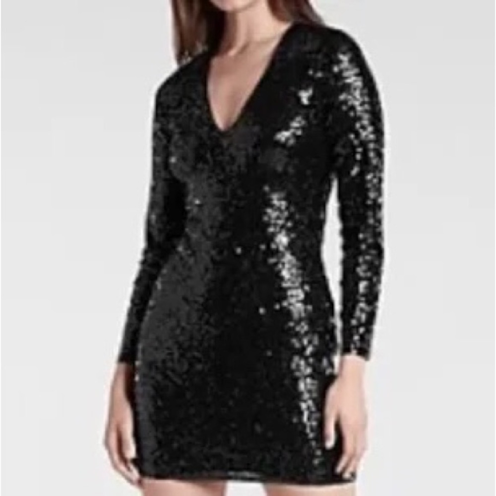 EXPRESS: BLACK SEQUIN LONG SLEEVE DRESS SIZE S